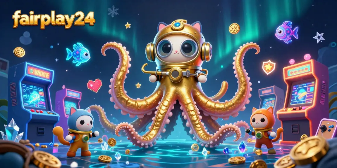 Experience the thrill of fairplay24 with a dynamic kraken and diving cat scene, showcasing exciting gaming elements.