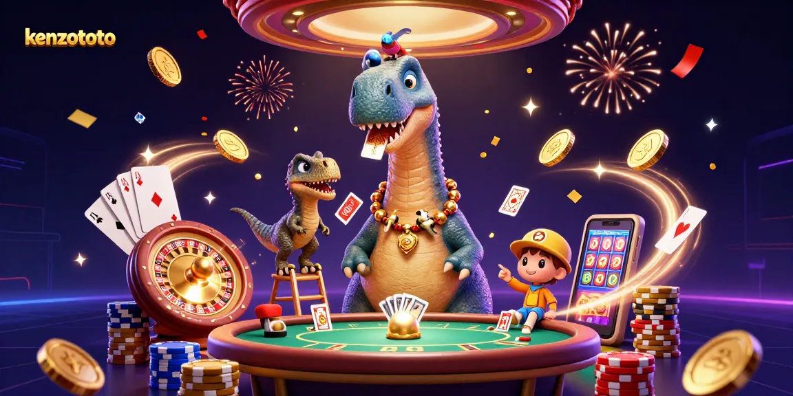 Engage in thrilling gameplay with kenzototo's dynamic casino scene featuring colorful cards, coins, and chips.
