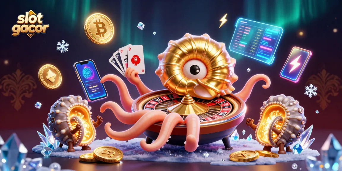 Spin to win with the slot gacor game featuring ancient nautilus and glowing crypto coins.