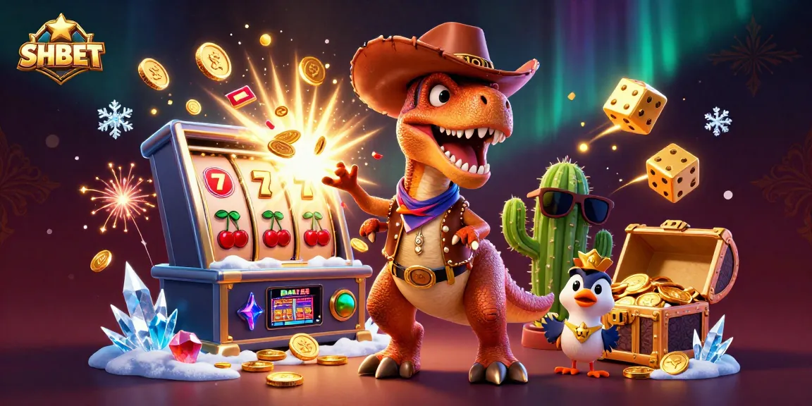 SHBET engages players with vibrant slot machine action and unique characters in an exciting casino scene.