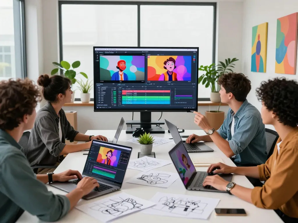 Dynamic video production team using seedance 2.0 in a modern workspace.