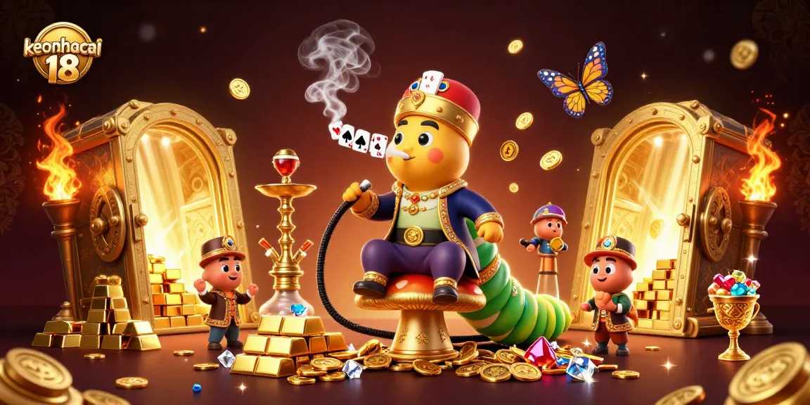 Engage with keonhacai 18, watching a hookah-master generate poker hand smoke rings amidst treasures.