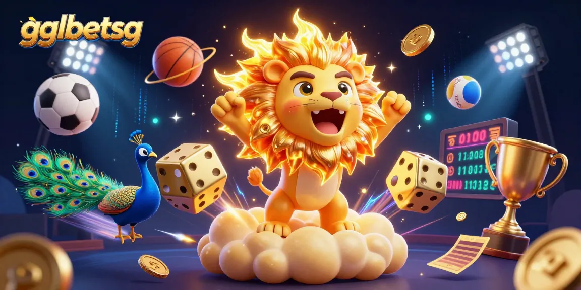 gglbetsg brings excitement with vibrant 3D illustration of a roaring sun lion on golden clouds amidst dynamic betting elements.