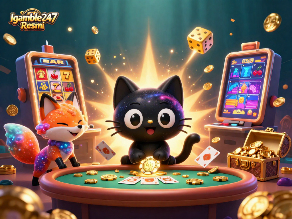 Engage in excitement at Igamble247 Resmi with a cosmic casino scene filled with vibrant game elements.