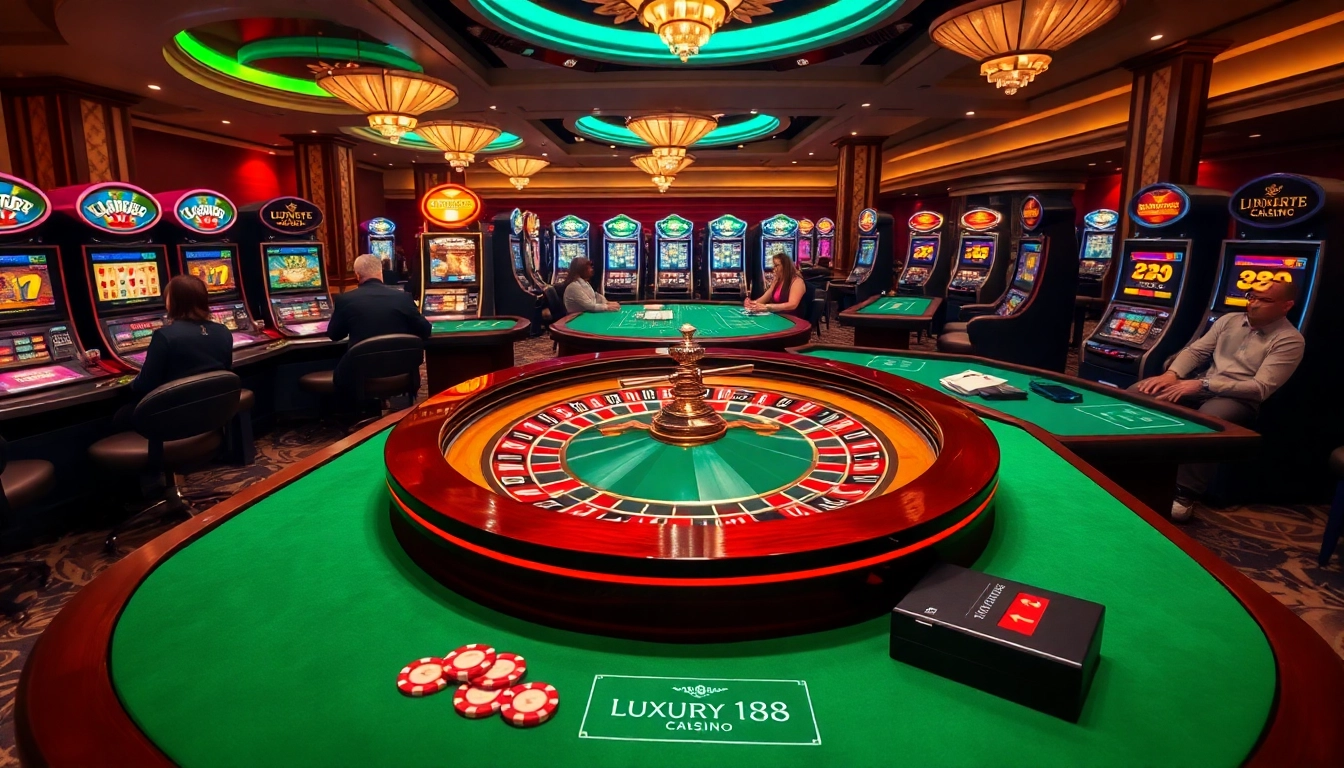 Experience luxury138 gaming with a vibrant roulette table and excited players in an upscale casino atmosphere.