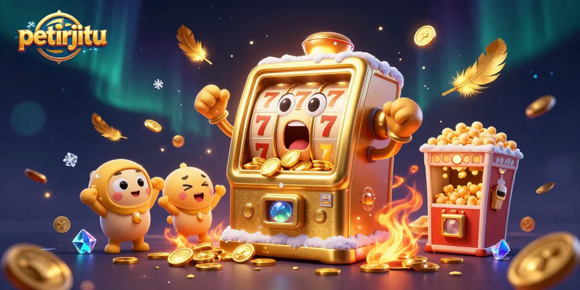 Slot yang menang jackpot di petirjitu dengan koin berjatuhan, menyenangkan para pemain.