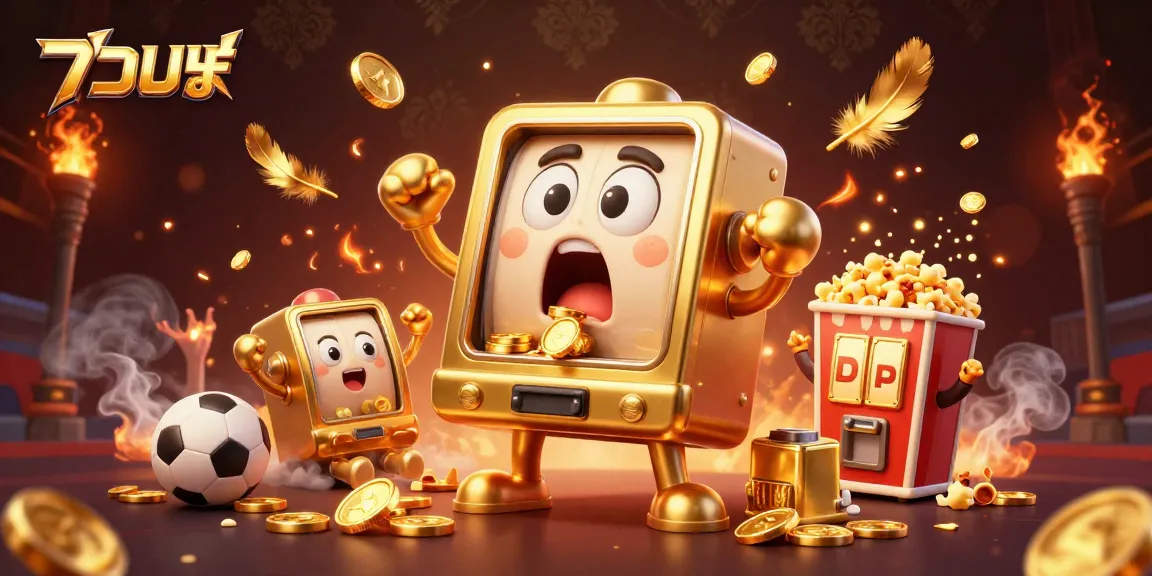 Experience thrilling แทงบอล action with a golden slot machine hitting a jackpot amidst exciting sports elements.