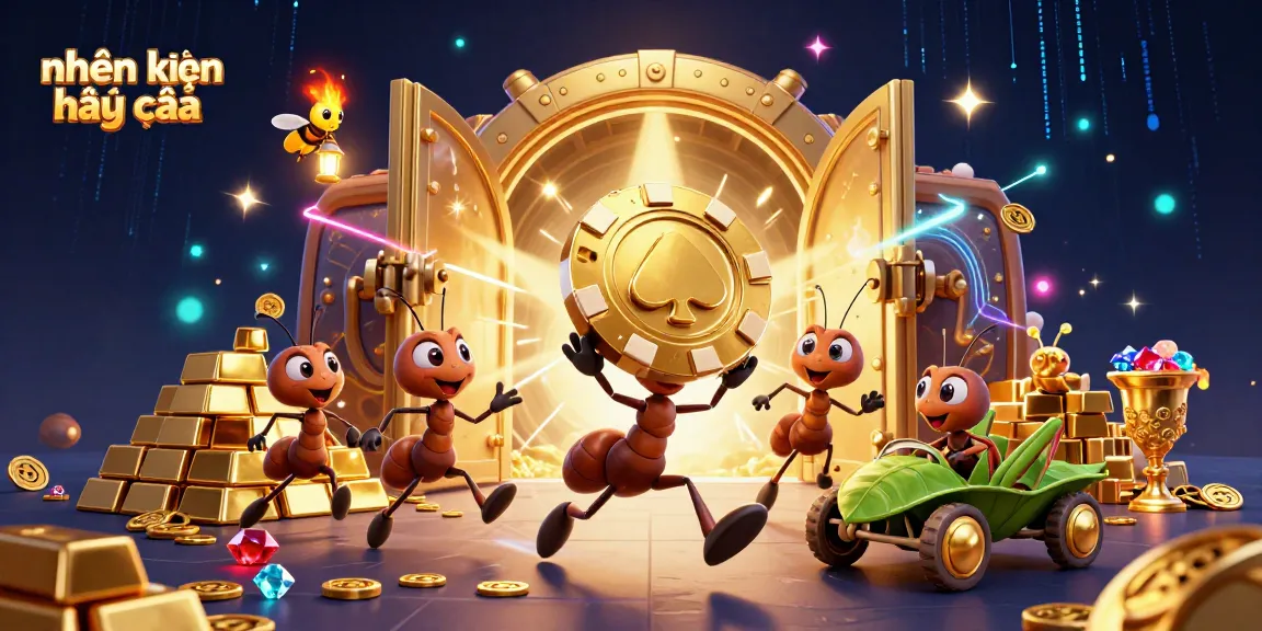 Engage in nhận định kèo nhà cái with fun visuals of cartoon ants heisting a giant poker chip.