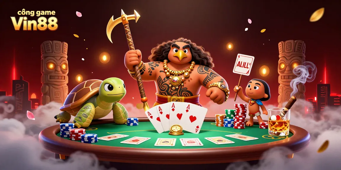 Experience exciting gameplay at cổng game Vin88 with vibrant casino elements and a dynamic Hawaiian-themed scene.