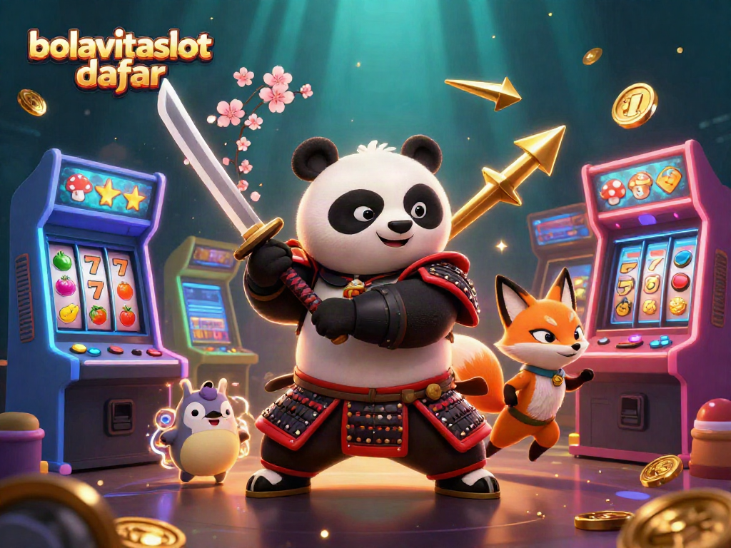 Experience the excitement of bolavitaslot daftar with a dynamic 3D scene featuring a samurai panda, ninja fox, and tanuki.