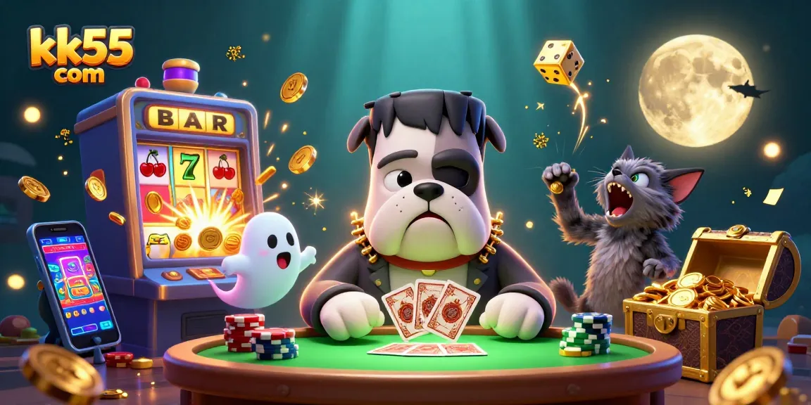 Experience thrilling card dealing action at kk55 com in a dynamic casino scene filled with vibrant game elements.