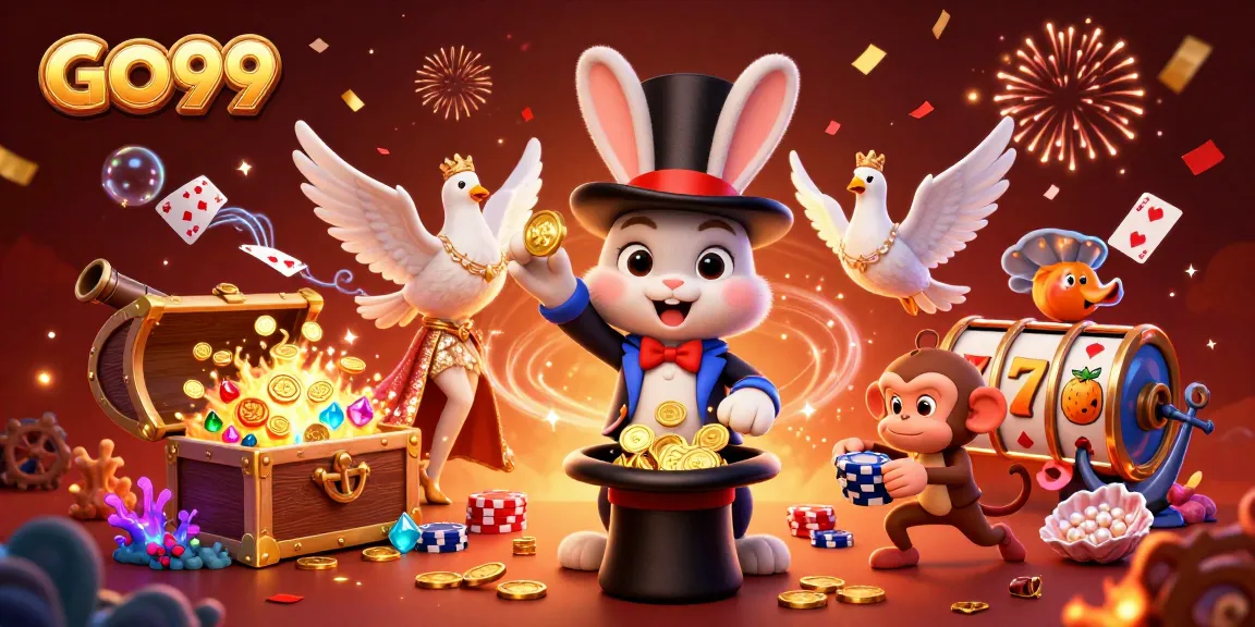 Experience thrilling wins with GO99 in this vibrant 3D casino scene full of excitement.