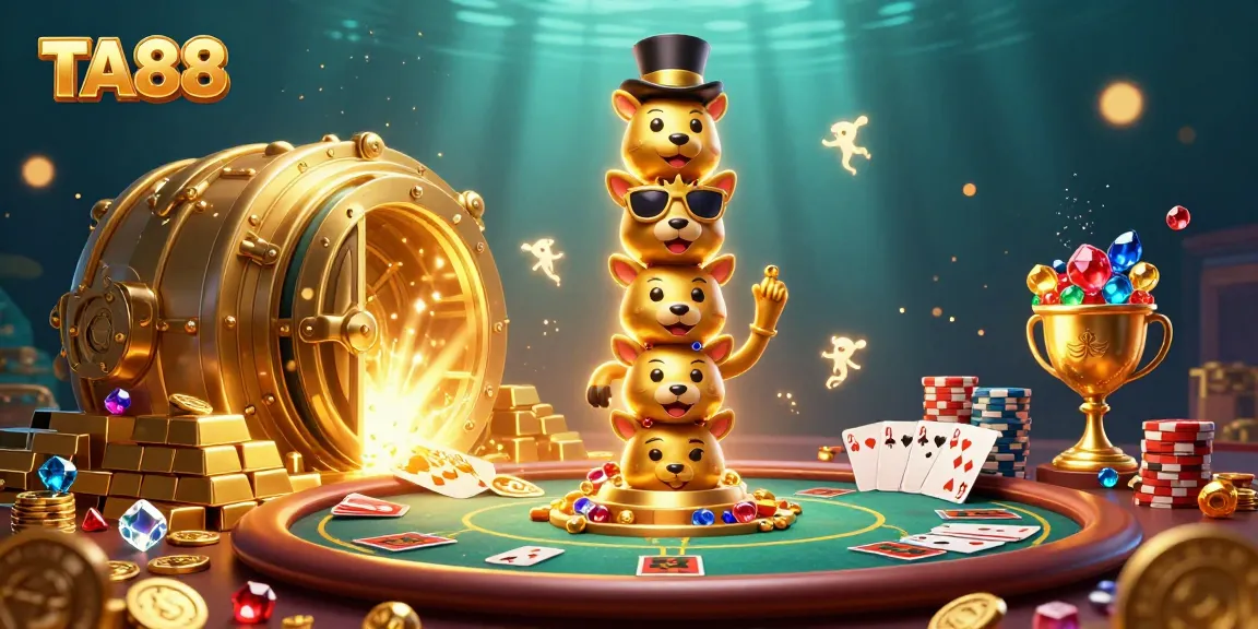 Experience TA88's vibrant casino atmosphere with animated character totems and gaming elements.
