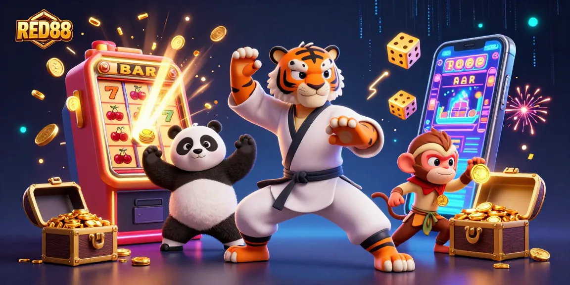 Engage with the excitement and winnings of RED88 through a vibrant, dynamic casino scene.