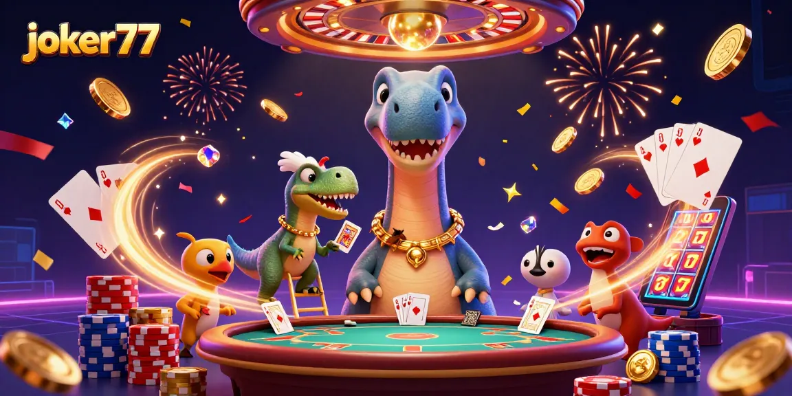 Engage with joker77's thrilling casino adventure featuring playful characters and vibrant game elements.
