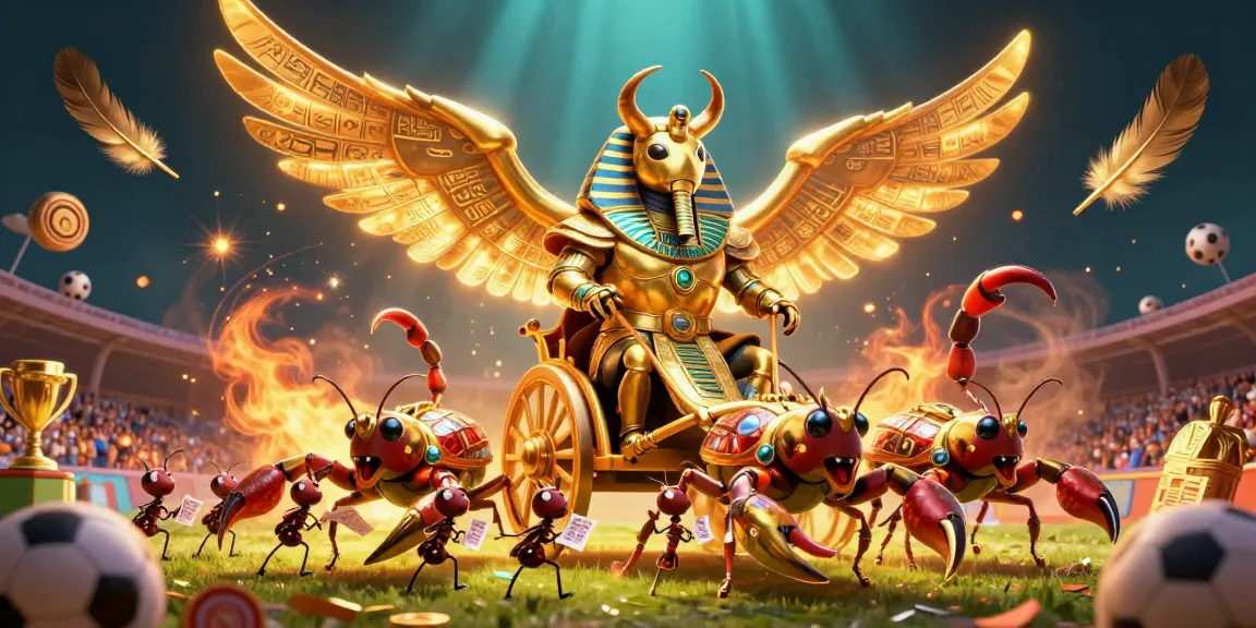 Soi Kèo Bóng Đá analysis with a golden beetle in a stadium setting, showcasing dynamic sports betting elements.