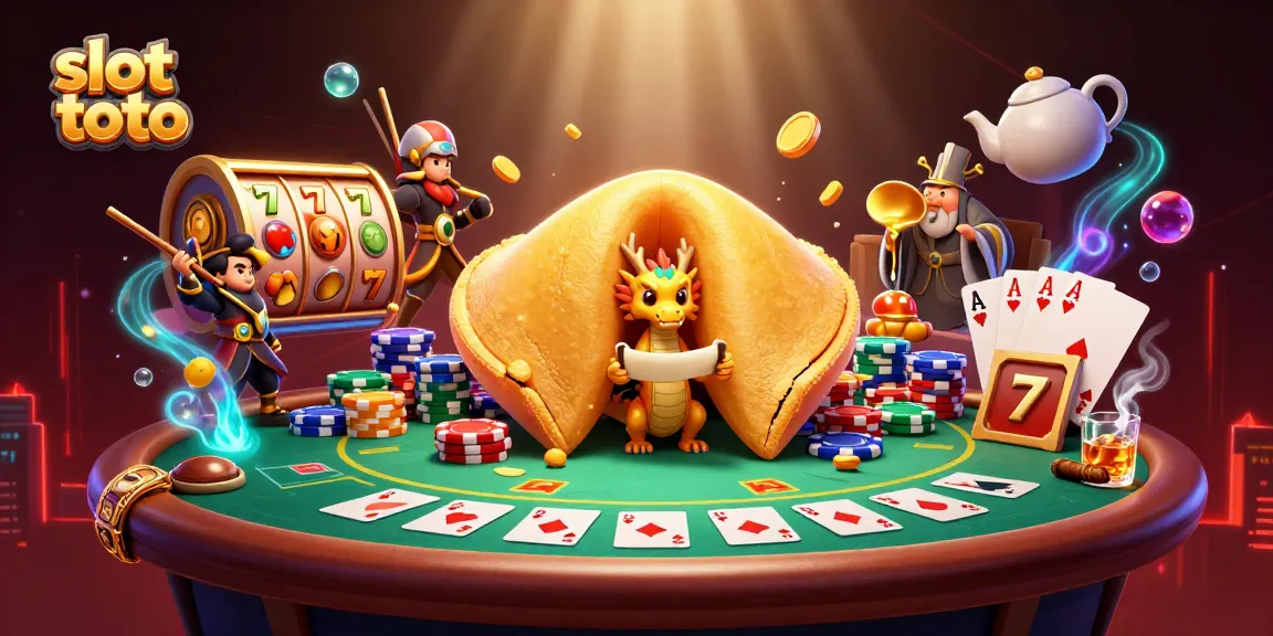 Play slots toto with exciting golden fortune elements and vibrant poker scenes in this intricate casino illustration.