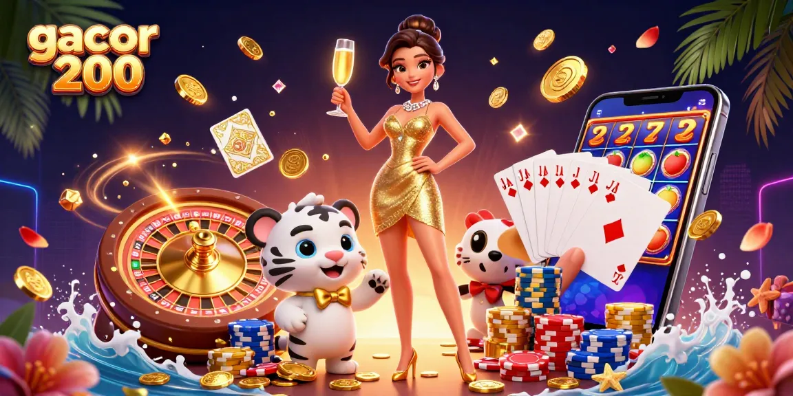 Experience excitement with gacor 200 as a glamorous woman and lucky white tiger celebrate wins in a vibrant casino.