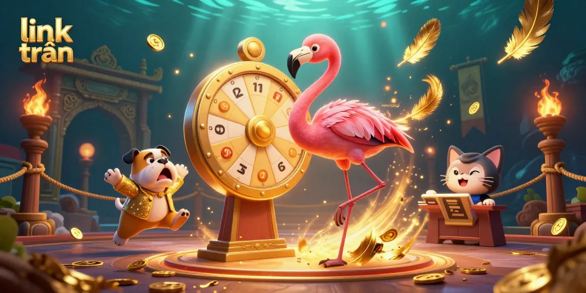 Experience thrilling wins with link trần in a lively casino scene featuring a golden prize wheel.