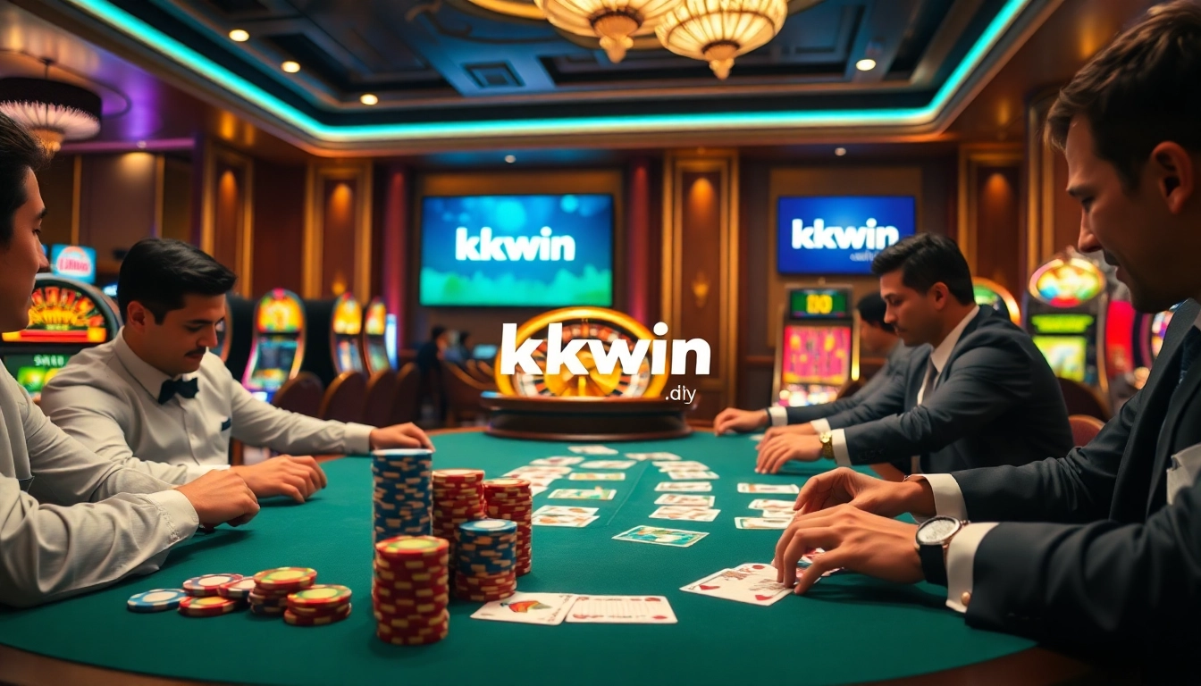 Experience thrilling action at https://kkwin.diy/ with vibrant poker chips and intense gameplay in a luxurious casino.
