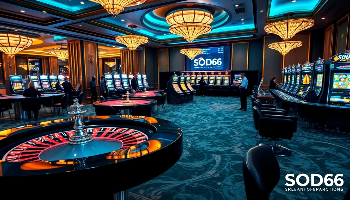 SODO66 casino scene showcasing vibrant tables, slot machines, and engaging gameplay atmosphere.